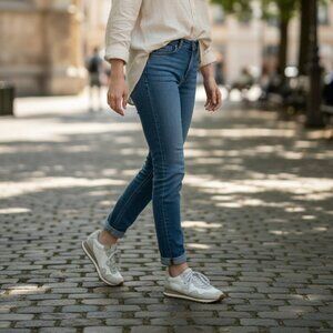 P448 Cancun Low Top Sneakers Women EUR 43 US 10.5 Beige White Sparkle Lace Shoes